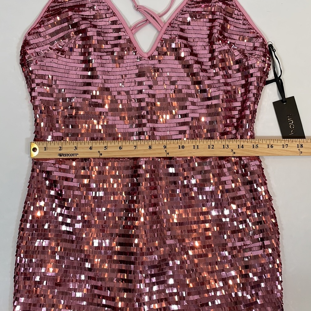 H:ours Amias Dress Size M NWT Pink Sequins Sparkle - Picture 10 of 16